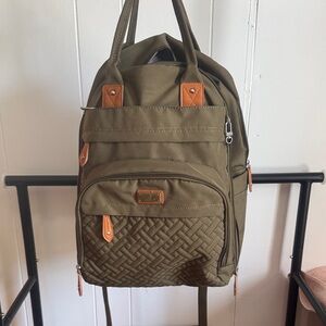 Olive Green Backpack with leather accents